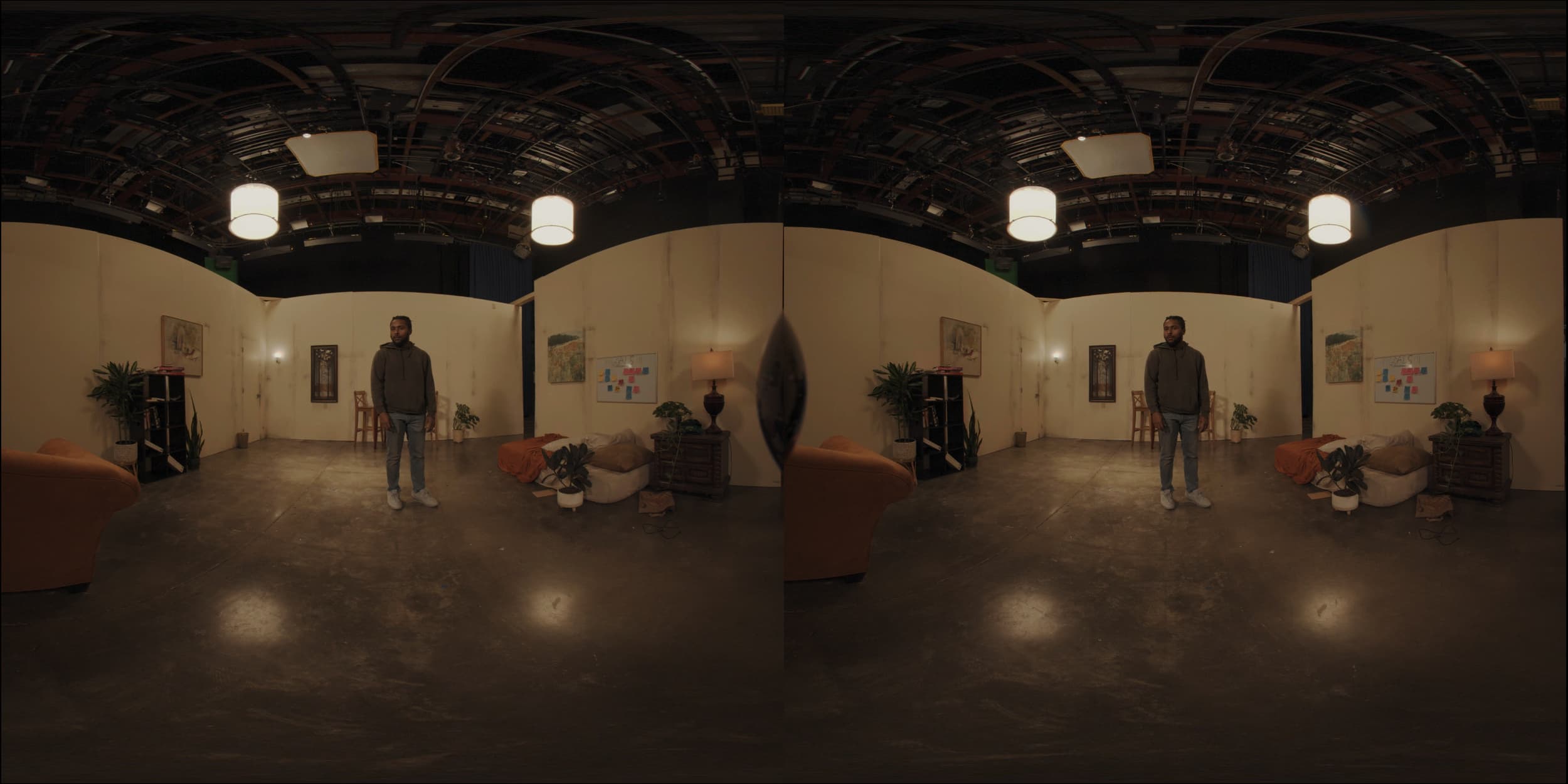 Equirectangular projection of dual-fisheye footage